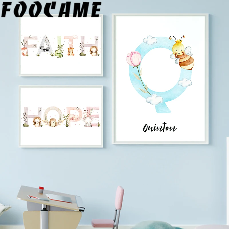 First Name Personalized Painting Own Canvas Poster Making Text Alphabet Baby Room Custom Wall Art Print Decorative Pictures