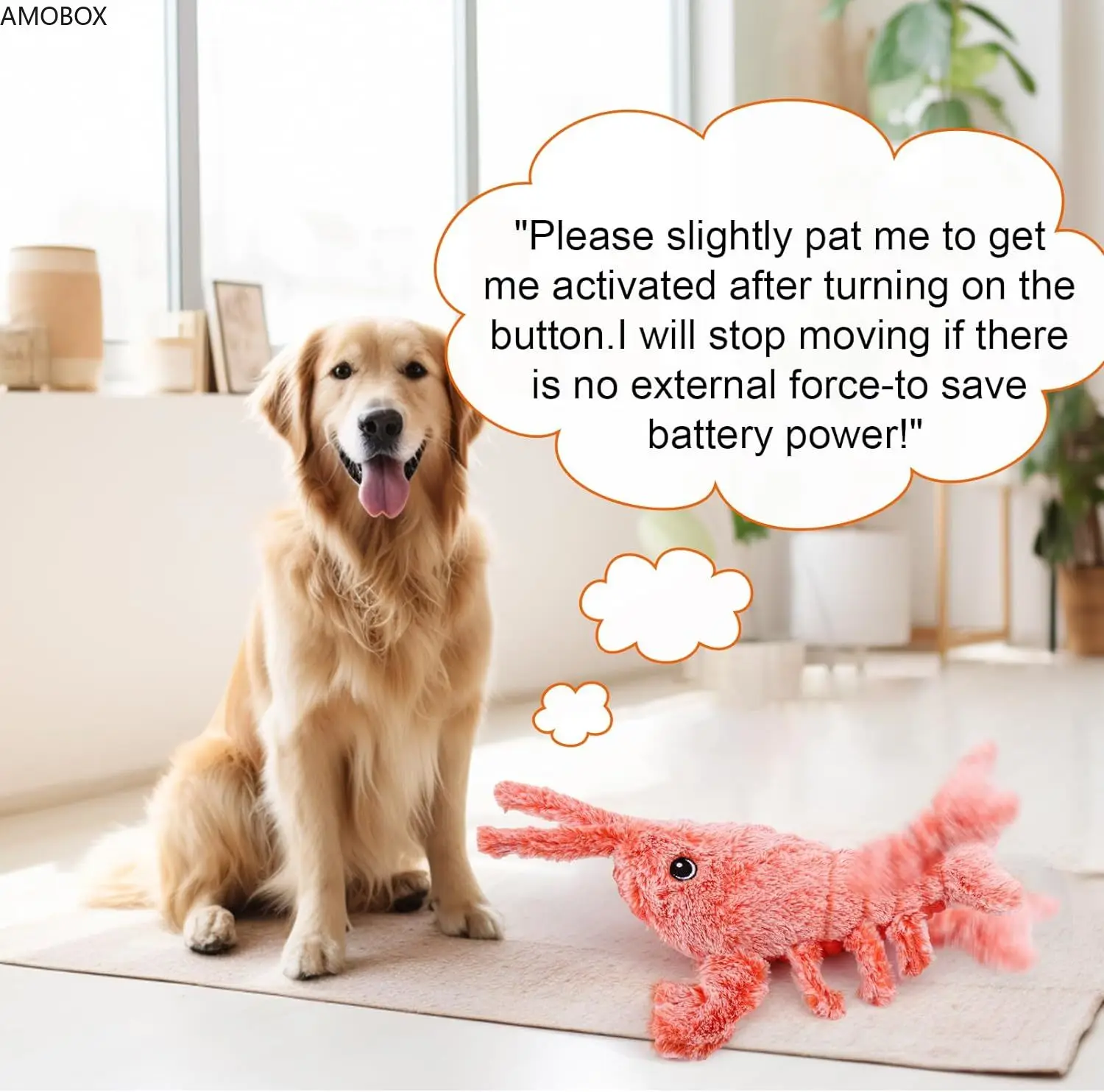 AMOBOX-Interactive Dog Toy,Wiggly Lobster,Moving for Indoor Outdoor,Plush Squeaky,Rechargeable Floppy for Small Medium Large Dog