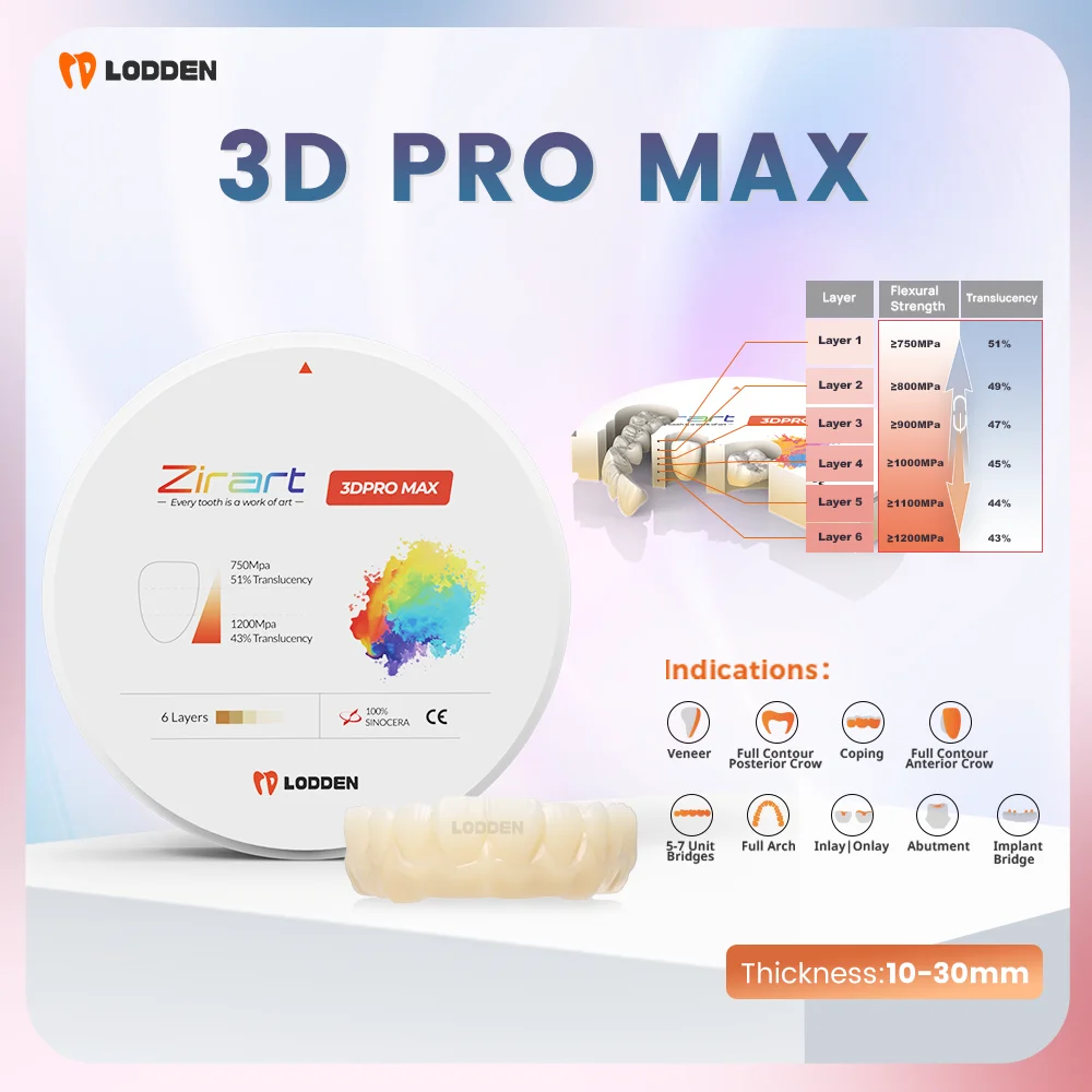 

Стоматологический циркониевый блок 3D PRO Max Многослойный высокопрочный стоматологический лабораторный фрезерный материал CAD CAM 98 мм с открытой системой циркониевый диск