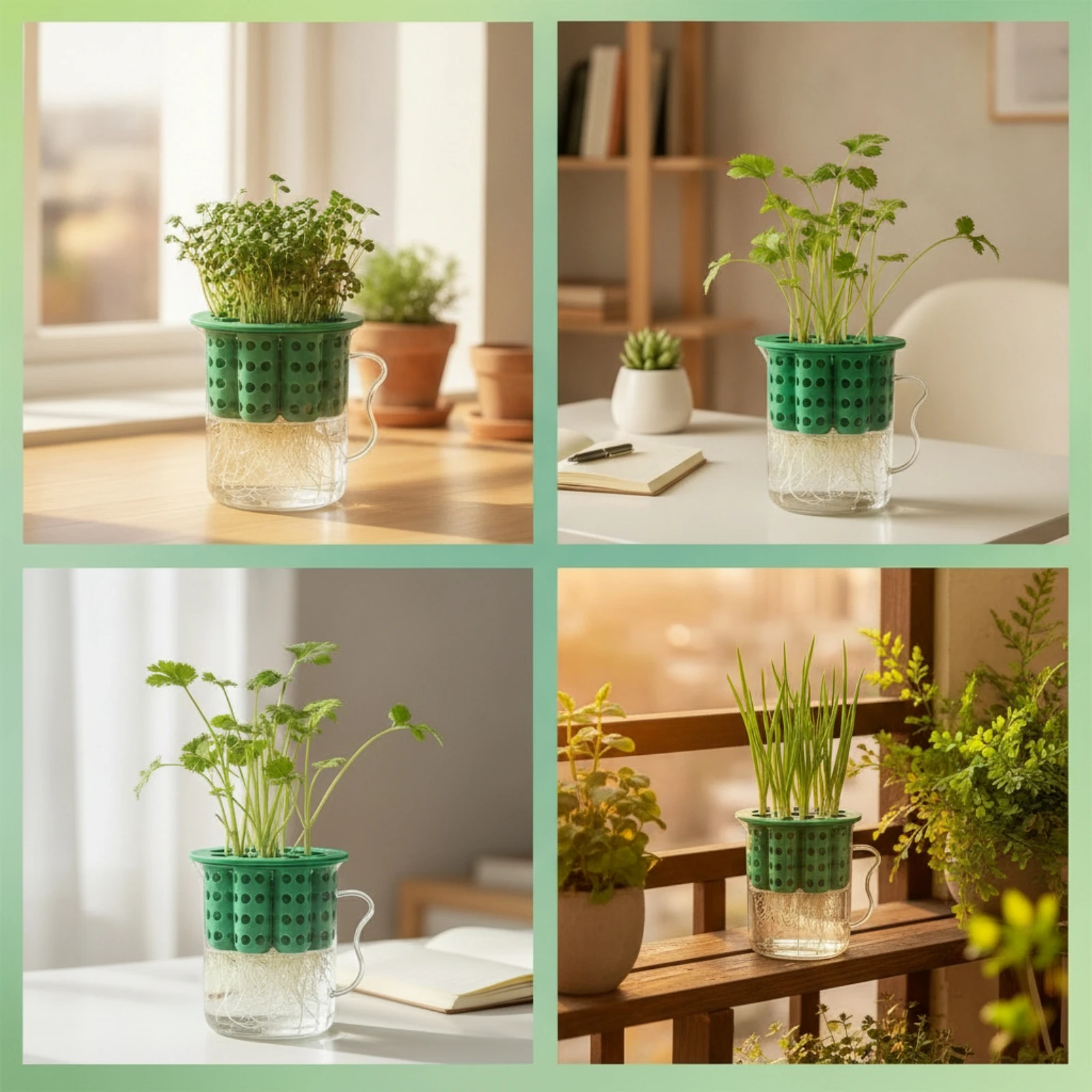 2 Pieces Planter Transparent Indoor Hydroponic Grower with Detachable Insert Herb Propagation Kit Compact for Windowsill
