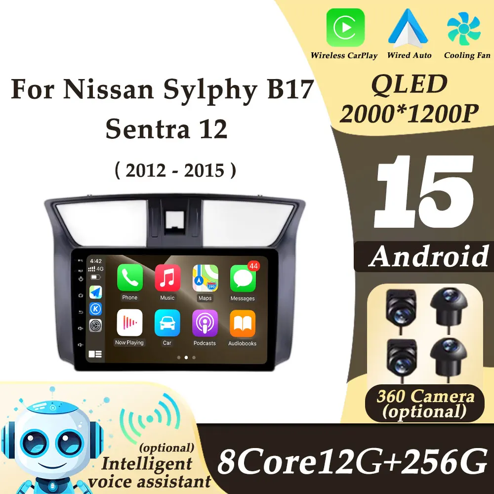 

For Nissan Sylphy B17 Sentra 12 2012 - 2015 Car Radio Video Auto Tools GPS Navi CarPlay Android 15 2K QLED Split Screen No 2 din
