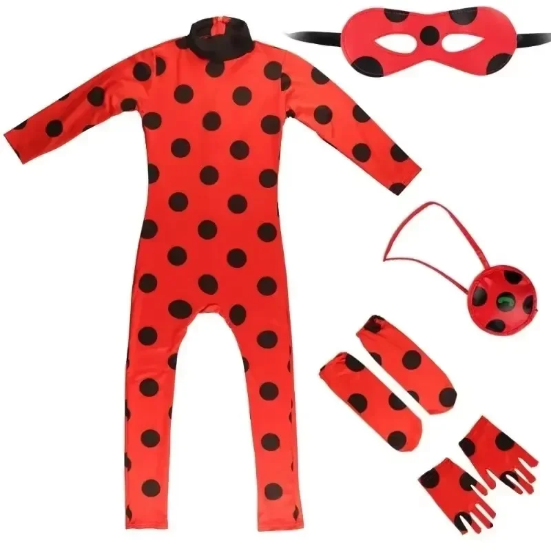 New Christmas Reddy Girl Beetle Cosplay Costume Mask Wig with Earrings Kids Halloween Fancy Costume Party Jumpsuit