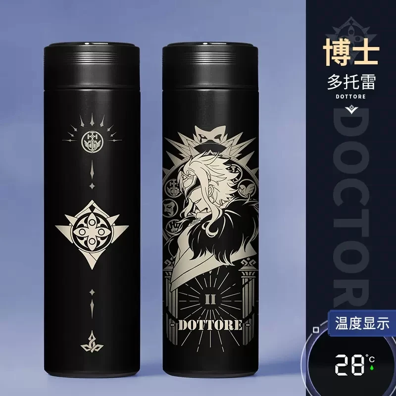 Game Genshin Impact Fatui Pantalone Dottore Tartaglia Cosplay Screen Display Stainless Steel Vacuum Cup Thermos Cup Water Bottle