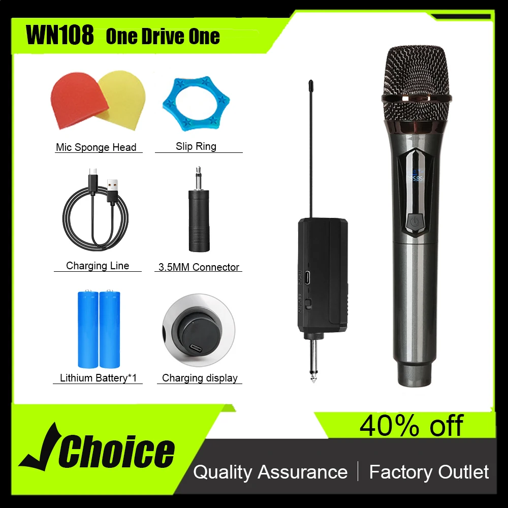 

WN108 One Drive One Wireless Microphone for Recording Studios Karaoke Stage Speeches Wedding Performance Band Family Gatherings