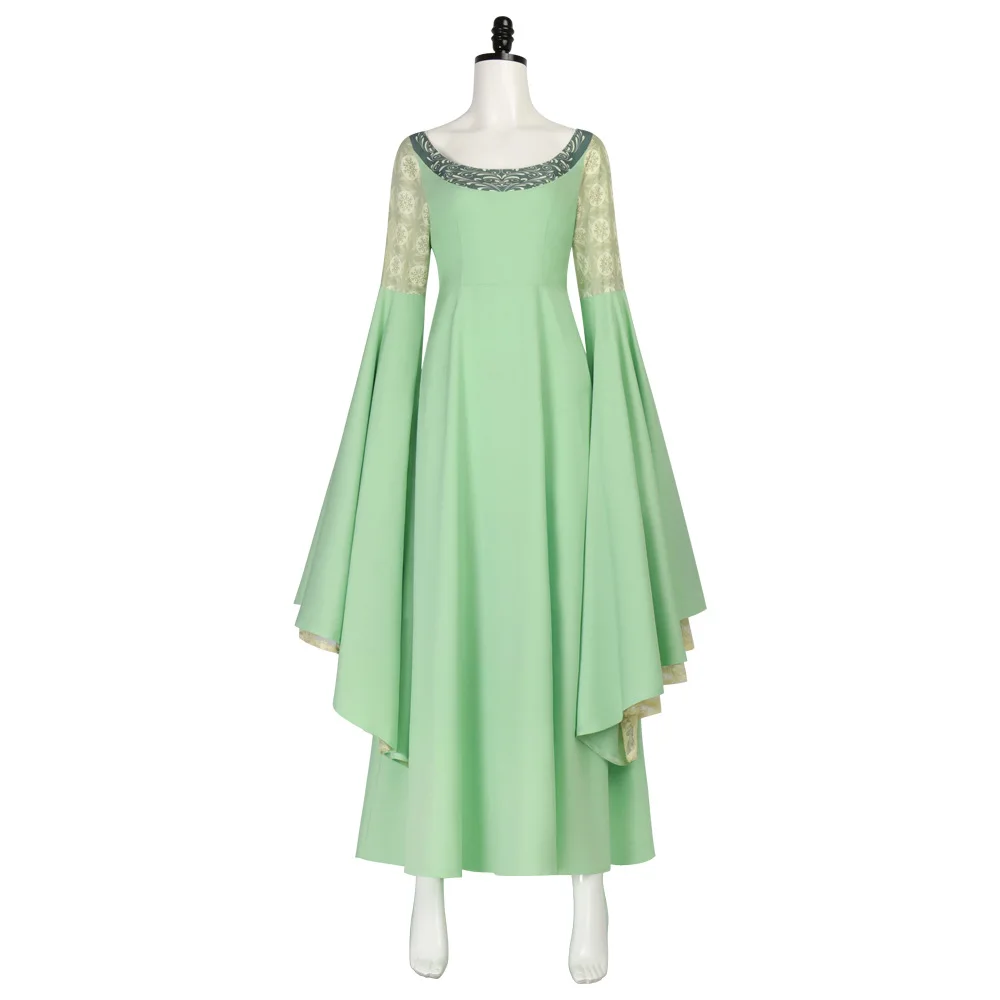 

Anime Arwen Cosplay Green long Dresses Wide Sleeve Crown props Elven Princess Lady Costumes Halloween Carnival Party for Woman