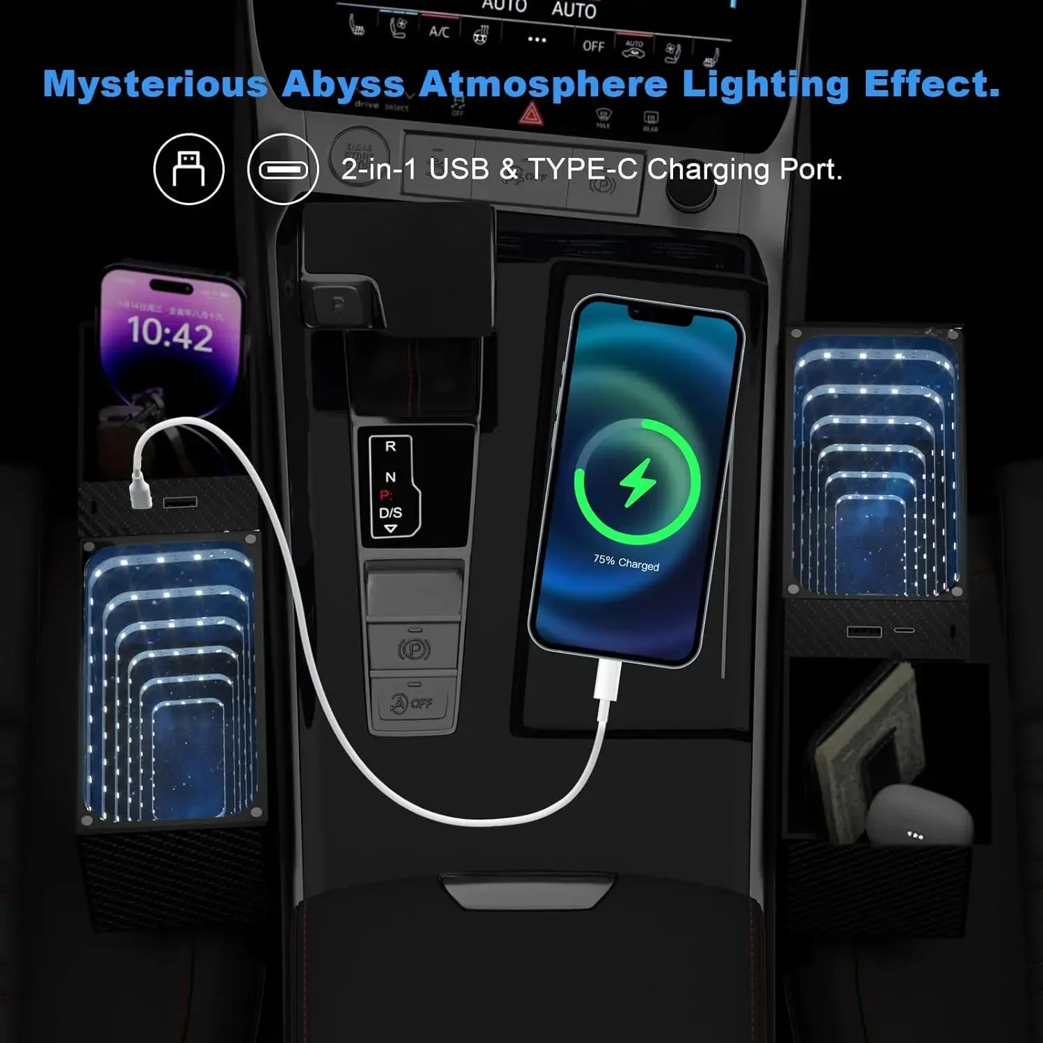 

2pcs Universal Car Seat Crevice Storage Box W/ USB and Type-C Charging Ports Seat Gap Organizer Phone Holder Car Accessories