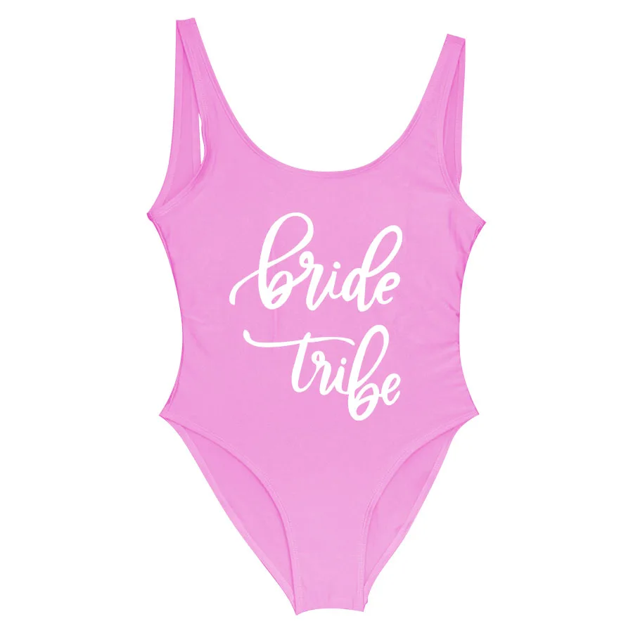 Bride Tribe Print One Piece Swimsuit For Women  Bathing suit Female Lining Bikini Wedding Party Backless Beachwear Bikini