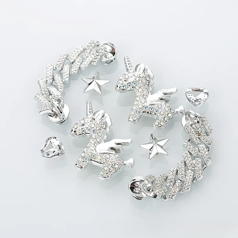 YNPO 8pcs Diamond-encrusted DIY Horse Shape Accessories Removable Silver Diamondes Chain Shoe Charms Shine Brightly Decoration