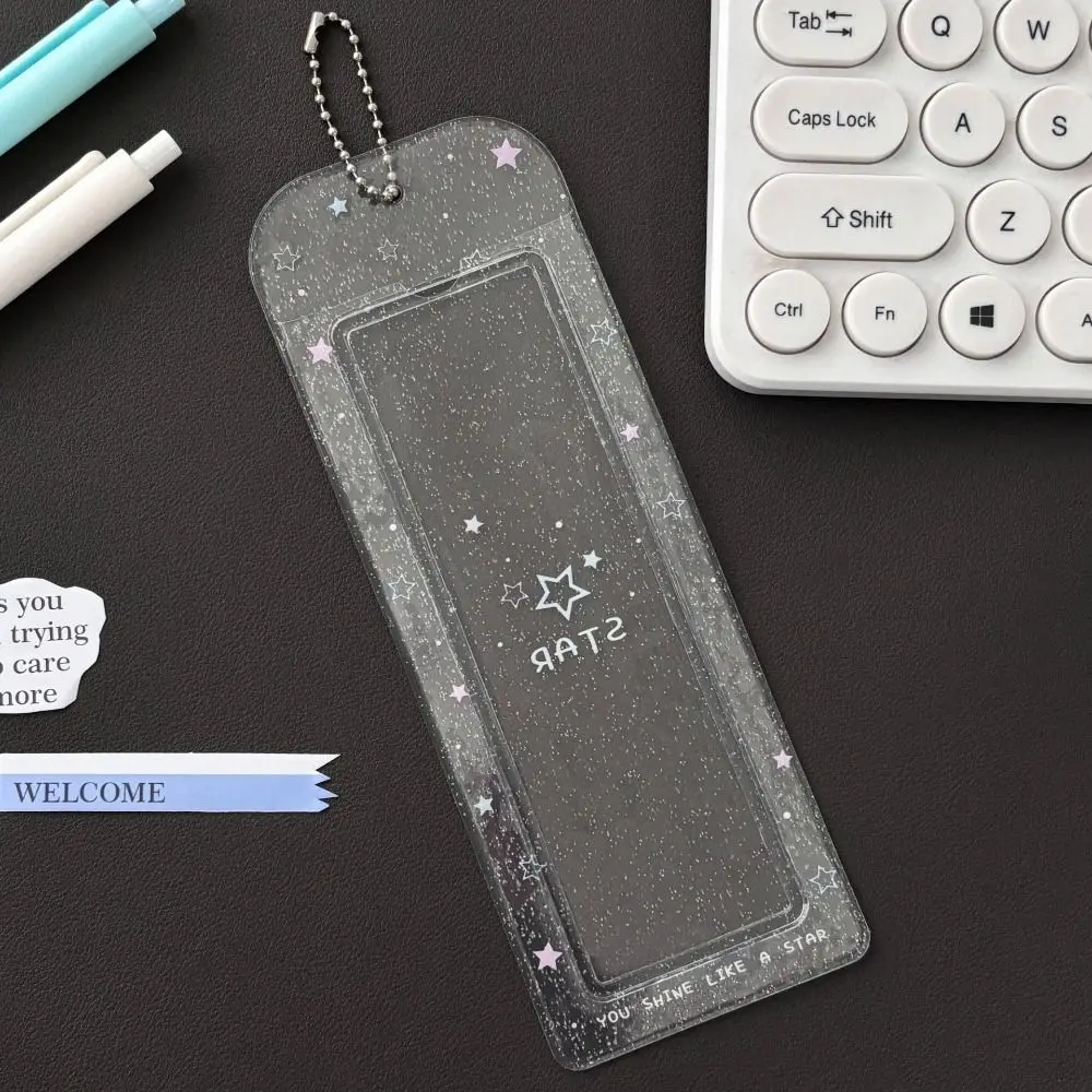 Милый блестящий прозрачный держатель для фотокарт, прозрачная 4-сетчатая сумка для карт с брелком, сумка-подвеска, чехол для фотокарточки