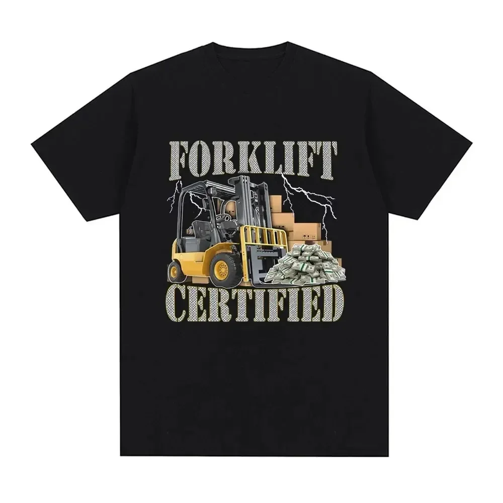 Funny Forklift Certified Operator Print T-Shirt Men Vintage Fashion Short Sleeve T-shirts Pure Cotton Comfort Oversized T Shirts