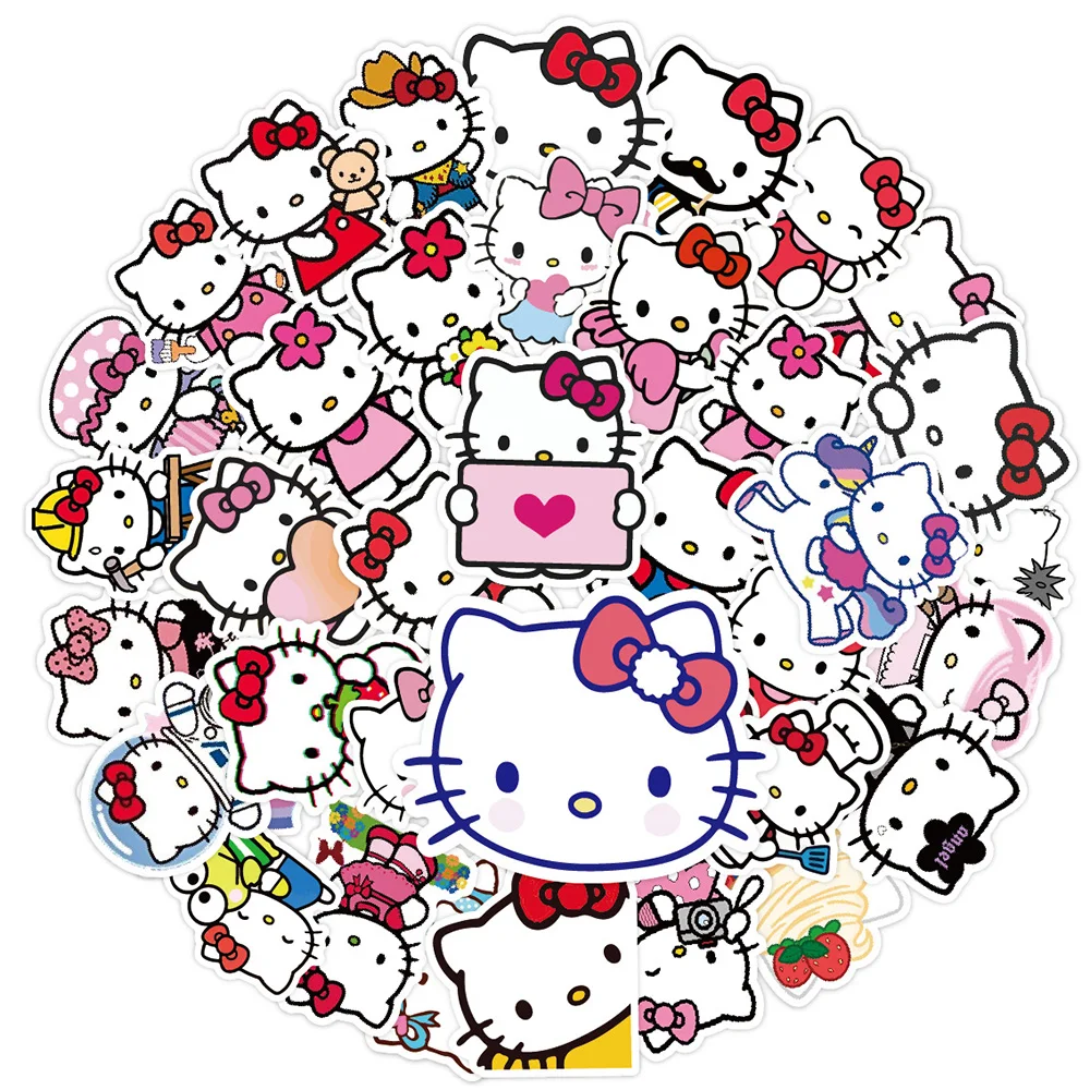 10/30/50PCS Kawaii Hello Kitty Sticker Cute Cartoon Graffiti Guitar Laptop Diary Phone Anime Kids Stickers Decals Toys for Girls