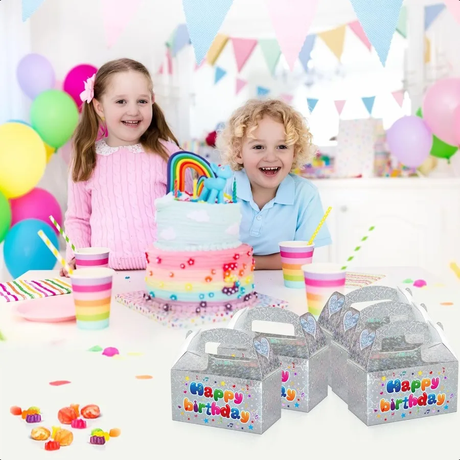 Iridescent Star Party Favor Treat Box 24pcs Holographic Gable Boxes for Candy Snacks Gifts Shiny Goodie Boxes for Birthday part