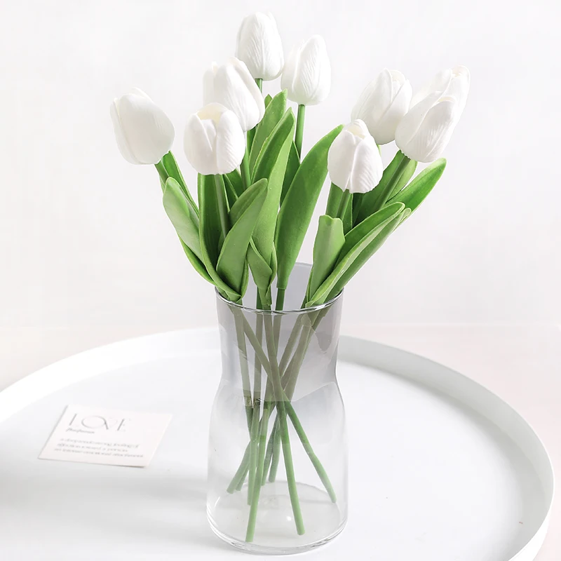 10 pezzi di fiori artificiali di tulipano, bouquet al tocco reale, fiori finti per la decorazione della camera da letto di casa, decorazione per