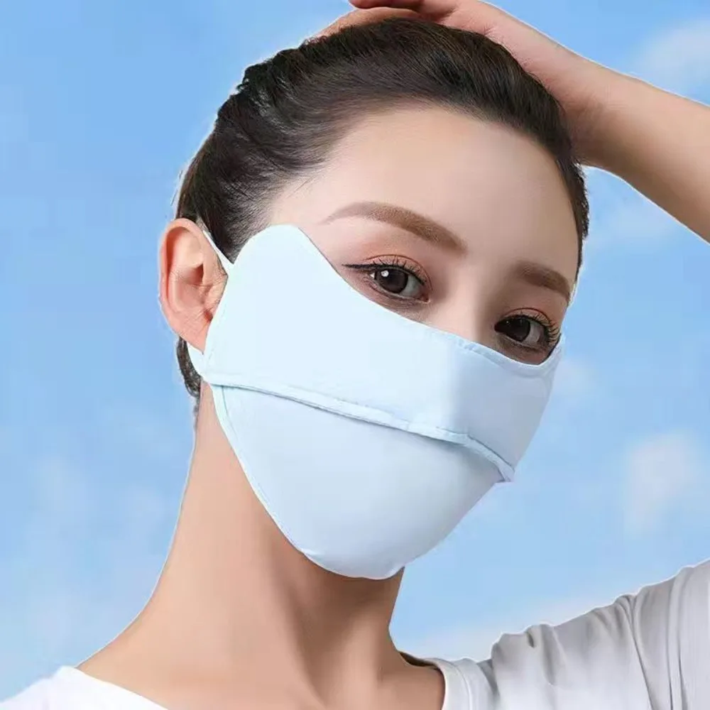 UV Sun Protection Ice Silk Sunscreen Mask New Breathable Adjustable Face Protection Washable Face Cover Outdoor