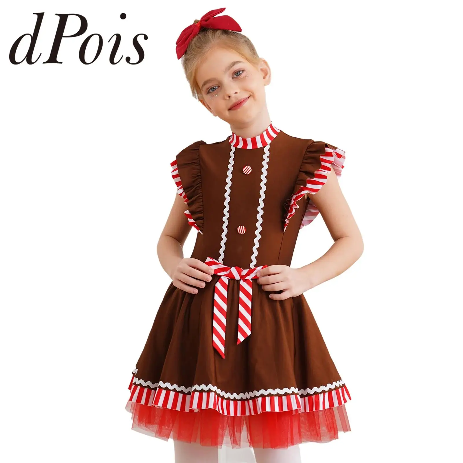 Costume de bonhomme en pain d'épice pour enfants, robe de Noël, fête du Nouvel An, elfe, canne en bonbon, cosplay du père Noël, robe tutu de ballet, vêtements de danse pour filles