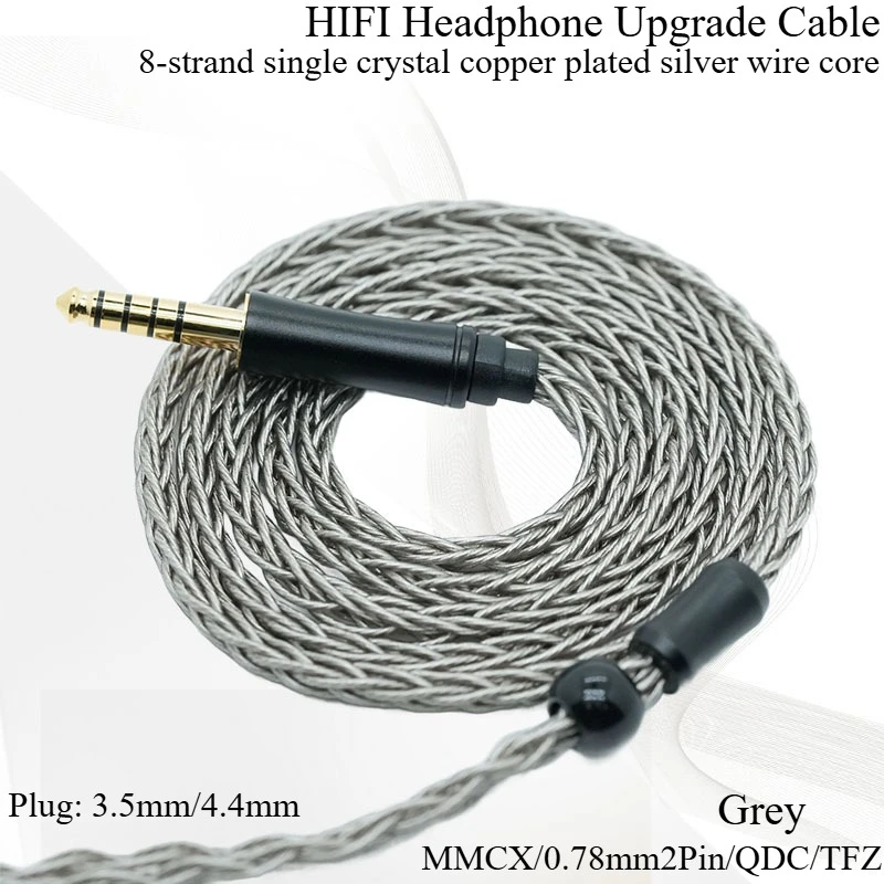 

HIFI Earphone Upgrade Cable IEM MMCX 0.78mm2Pin QDC TFZ 8-strand Single Crystal Copper Plated Silver Wire Wired Earphone Weaving