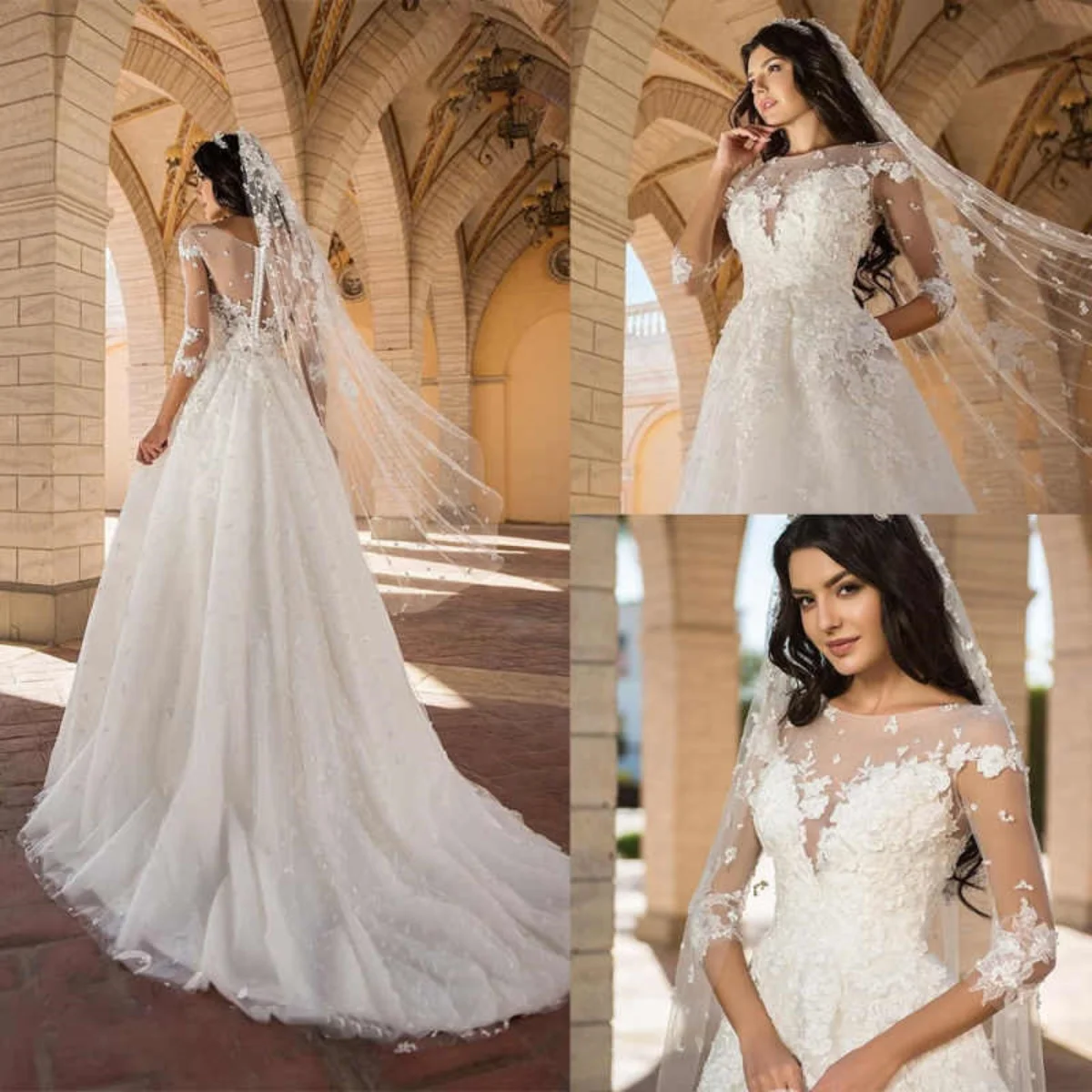 

White Ivory Bridal Wedding Veils Lace 3D Appliques One Layer Woman Veil Wedding Accessoires Vestido De Noiva Customized