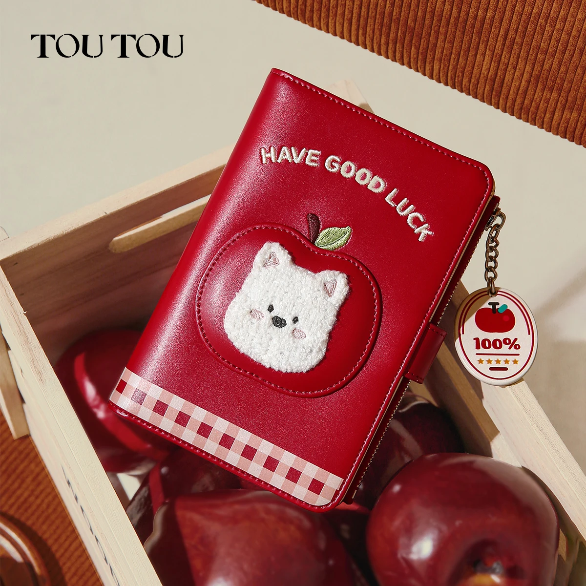 toutou y2k Dog Passport Wallet Red Multi-Function Card Holder Travel Purse with Apple Charm ita bag Wallet | Wallets for women