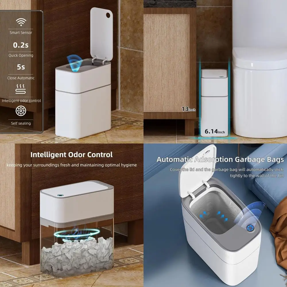 

3.5 Gallon Motion-Activated Trash Bin with Lid for Bathroom, Kitchen, and Office - Auto-Closing and Waterproof