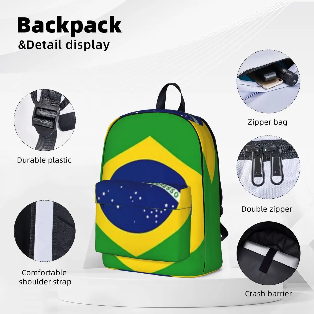 Brazil National Flag Backpacks Large Capacity Student Book bag Shoulder Bag Laptop Rucksack Travel Rucksack Children School Bag