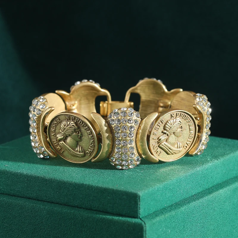 

Vintage Ancient Coins Avatar Carving Charm Bracelets For Women Palace Retro Gothic Jewelry Pale Gold Color Accessories 2025