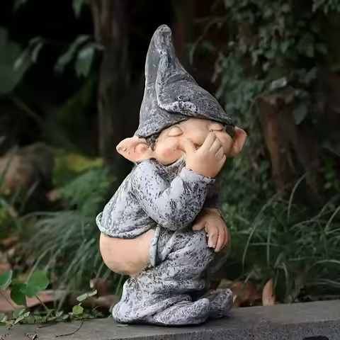 Funny Gnome Garden Decoration, Naughty Gnome Elf Squatting Statue for Lawn Ornaments Indoor Outdoor Decorations, Polyresin Gnome