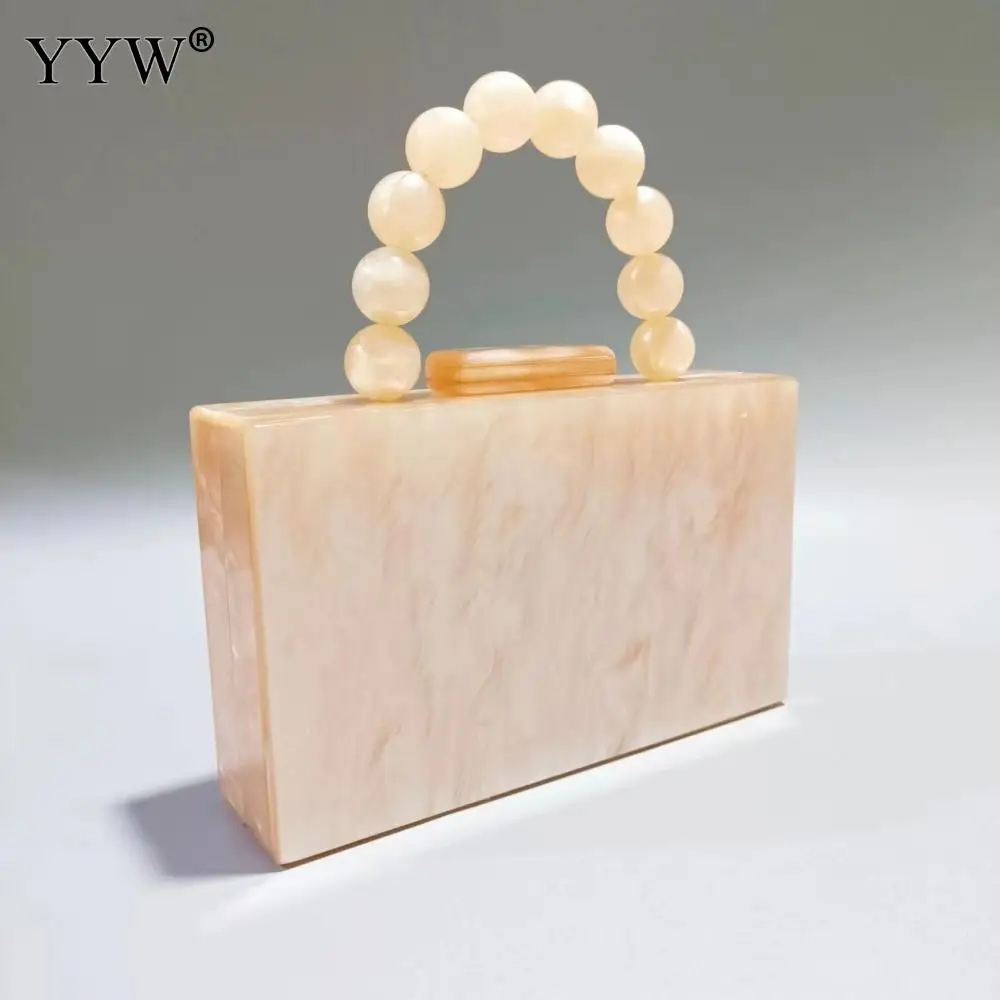 New Pearl White Nude Acrylic Bead Chain Handle Box Clutches 2023 Women Shoulder Purse Wedding Dress Evening Handbag Wallets