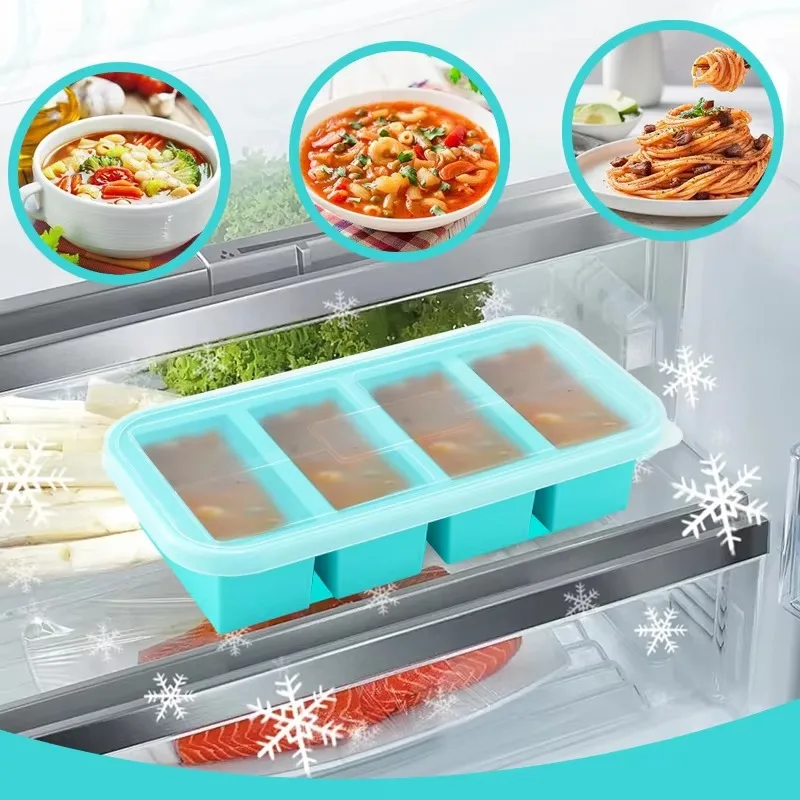 Large Capacity Silicone Tray Food Grade Reusable Freezer Storage Containers for Hot Pot Broth Stock Sauce Kitchen Gadget
