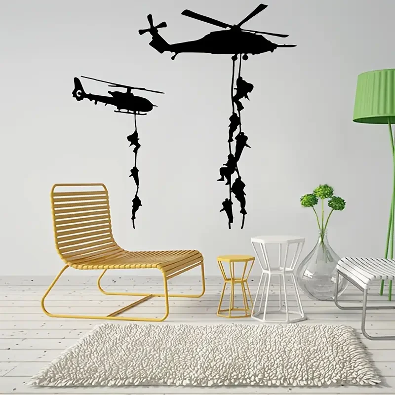Helicopter Army Soldier Wall Stickers, Self Adhesive Removable Stickers, Vinyl Art Decals Military Fans Bedroom Living Room Home