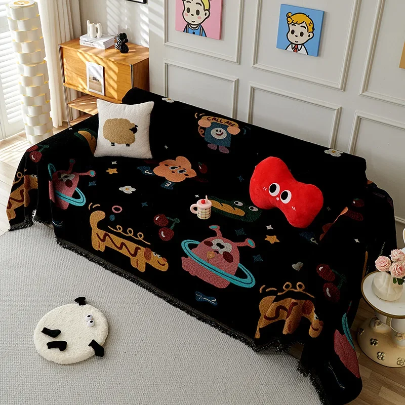 Cartoon Printed Chenille Sofa Cover Lovely Pattern All-Inclusive Dust-Proof Sofa Towel All-Season Easy-Care Home Accessories