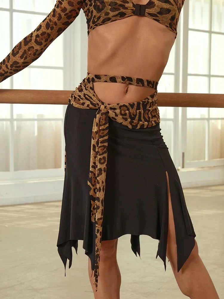 Jupe noire léopard de danse latine sexy, jupe folle