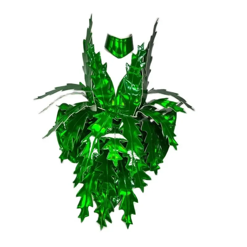 Grünes Laserblatt-Bühnenkostüm, übertriebene Performance-Kleidung, Nachtclub, Karneval, Rave-Outfit, Baum, Cosplay, Drag Queen-Kleidung