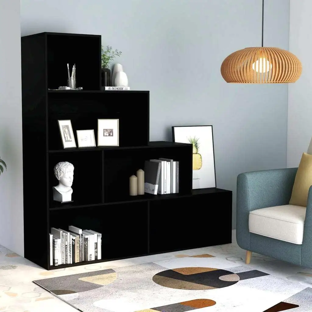 Stylish Black Book Cabinet & Room Divider - 155x24x160 cm Engineered Wood Storage Solution