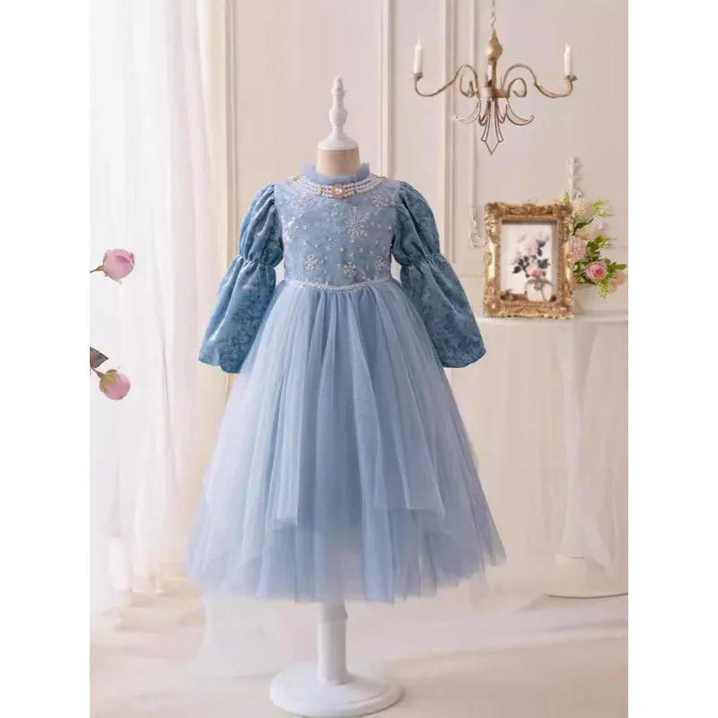 فستان عيد ميلاد فاخر للفتيات الصغيرات إلسا بأكمام طويلة من الشاش فساتين حفلات الأميرة الأنيقة للفتيات بعمر 2-10 سنوات @ 0Z*