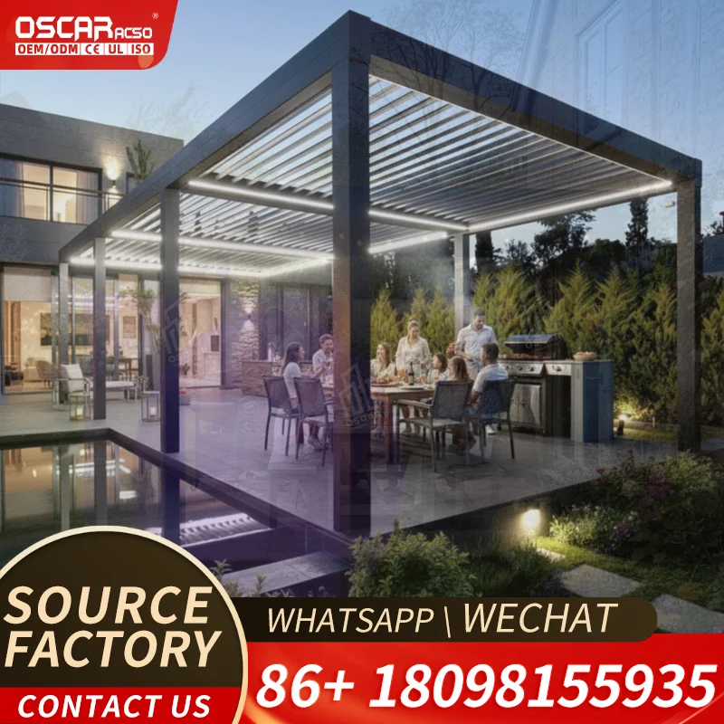 Motorized Retractable Outdoor Pergola Sunshade Canopy Commercial Patio Shelter for Restaurant Alfresco Dining Hotel Entrance Cou