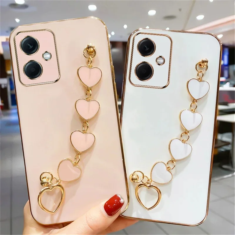 Fashion Plating Love Heart Bracelet Chain Case For Xiaomi Redmi Note 13 12 12S 12C 11S 10C 9S 9A 9C 9T A1 Shockproof Case Cover