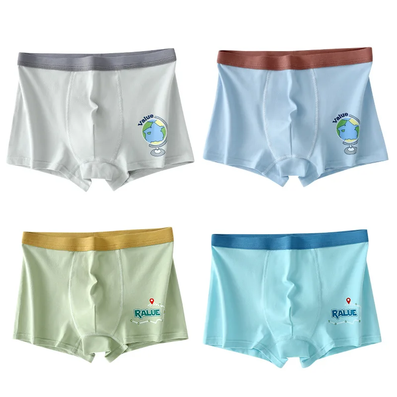 4PCS High-Quality Boys Baby 95% Cotton Boxer Shorts Underwear Kids Children 7-18Years Old Students Thin Panties Cartoon Summer