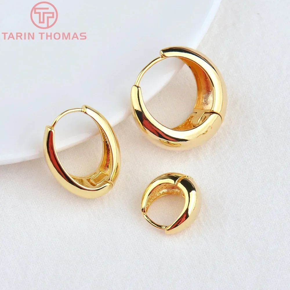 (4472)4PCS 15x16MM Thickness 9MM 24K Gold Color Brass Round Earrings Hoop High Quality DIY Jewelry Making Findings