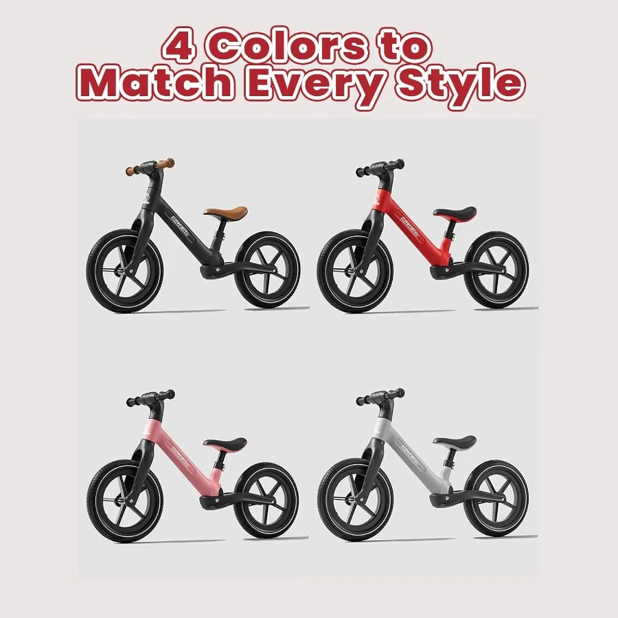 14インチバランスバイク、3～6歳向け、軽量幼児用自転車、空気入りゴムタイヤ、調節可能なシート、丈夫なプッシュバイク、ギフトに最適