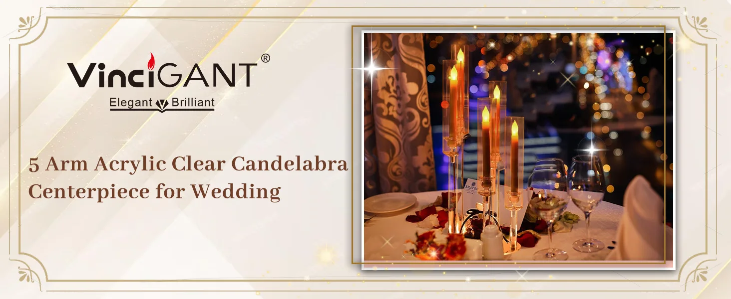 6sets Acrylic Candelabra Centerpieces for Tables 5 Arm Cluster Candle Holder for Wedding Baby Shower Festival,Party Windowsill