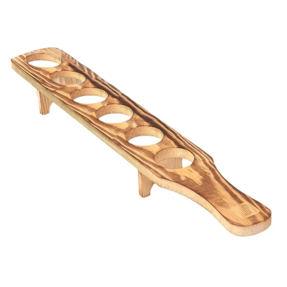 ABFA ワイングラススタンド 木製ドリンクサービングトレイ グラス6個付き ガラスカップラック テキーラグラスホルダー バー用サービングトレイ