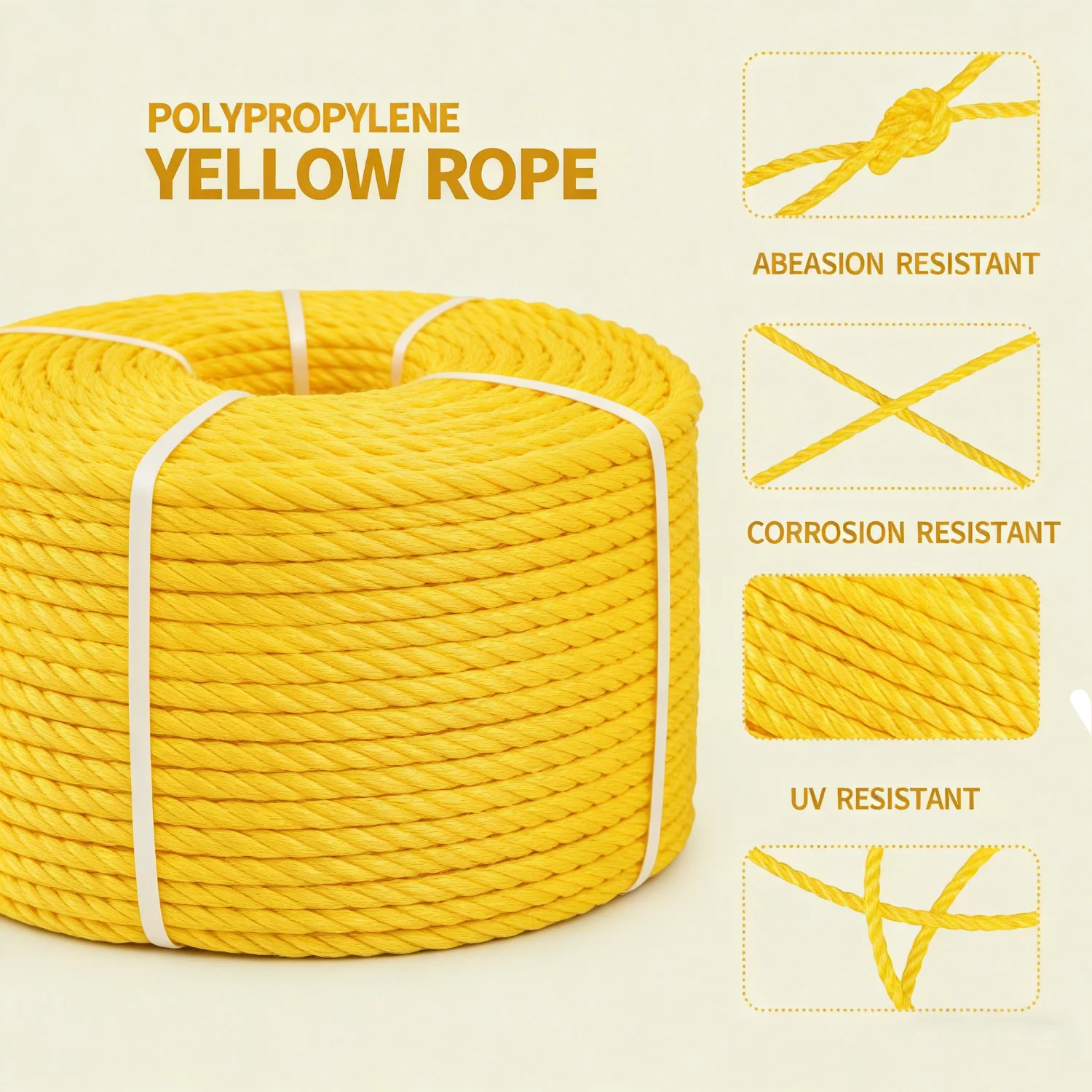 

Желтая витая полипропиленовая веревка длиной 50 футов | Масло, влажное и химическая стойкость | Противоскользящий, Easy Knot, Гибкий, Поплавки, Прочный