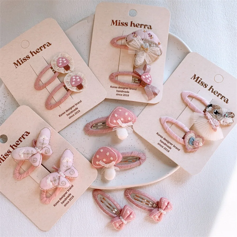 Early Spring New Pink Children Love Bow Hair Clip Sweet Girl Baby Princess Rabbit Mushroom BB Hairpin Cute Cartoon Kids Headwear