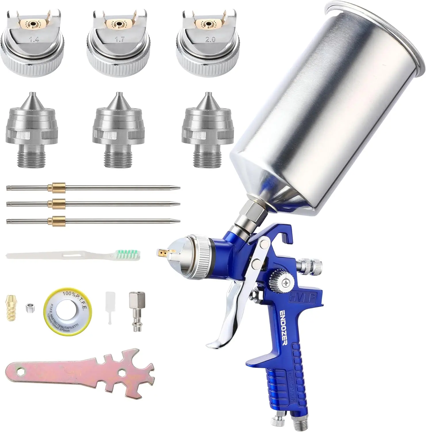 Professional HVLP Gravity Feed Spray Gun Set with1.3mm/1.4mm Tips, 1000cc Aluminum Cup for Walls and Base Coatings(Blue)