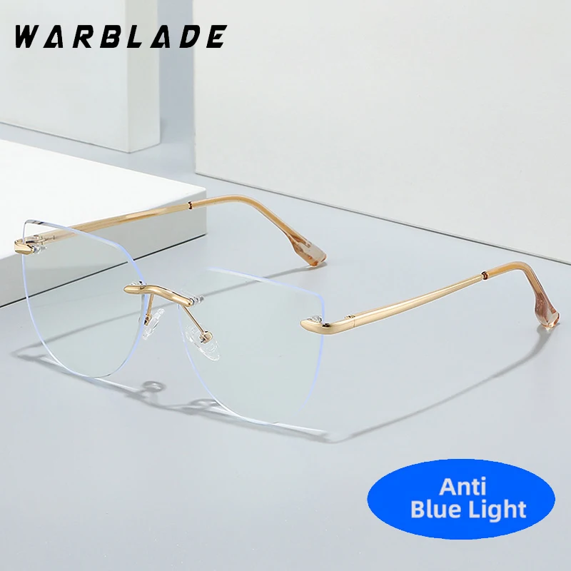 

2025 Cat Eye Metal Glasses Anti Blue Light Men's Eyeglasses Frames Luxury Brands Rimless Glasses Women Optical Computer Lenses