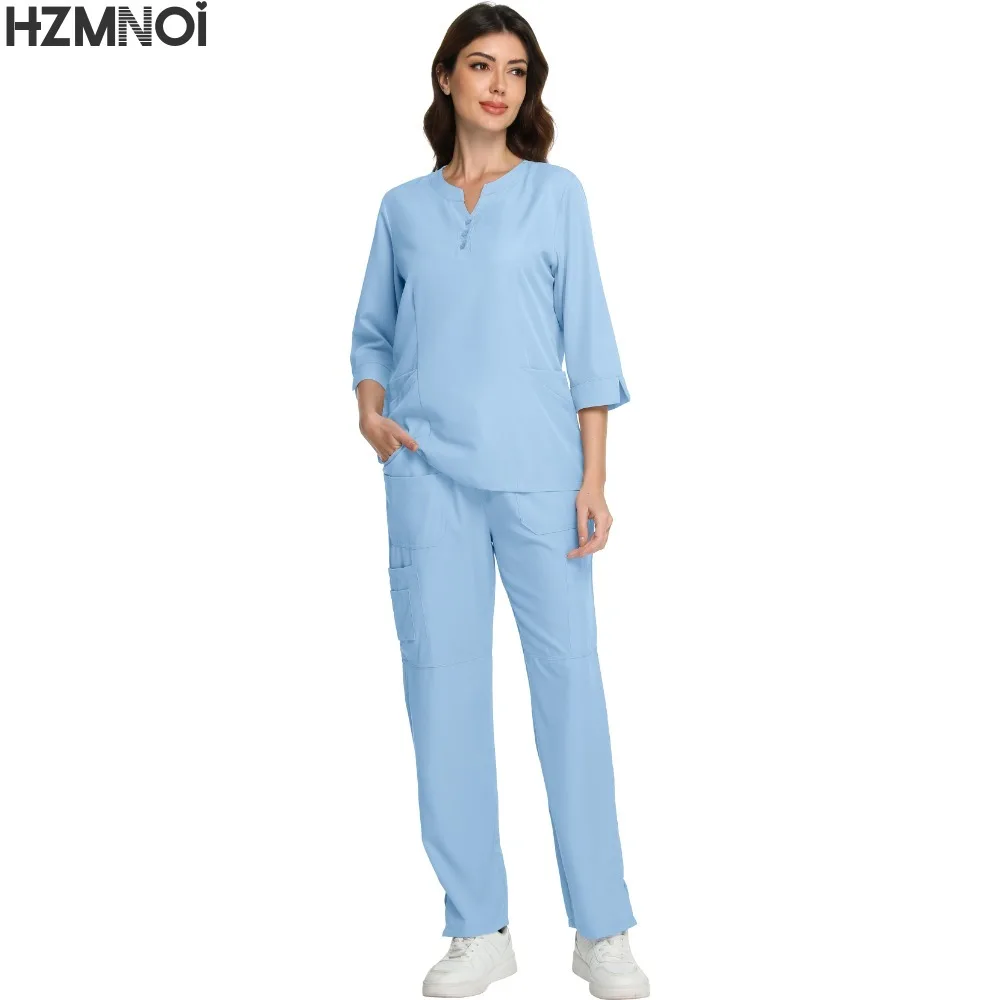 Scrubs Nursing Accessories Medical Surgical Gowns Doctor Nurse Special Scrub Men Solid Color Work Wear Spa Unifroms Women Unisex view 4