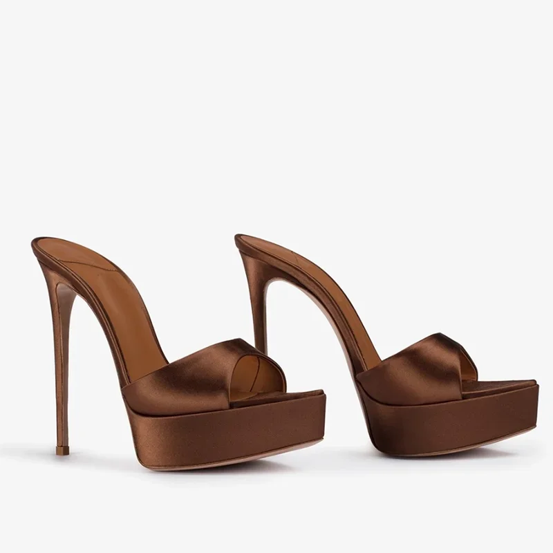 Platfrom Slip On Satin Leather Slippers Sexy Pointed Toe Thin Heel Accept Customized New Arrivals Fashion Women Modern Shoes