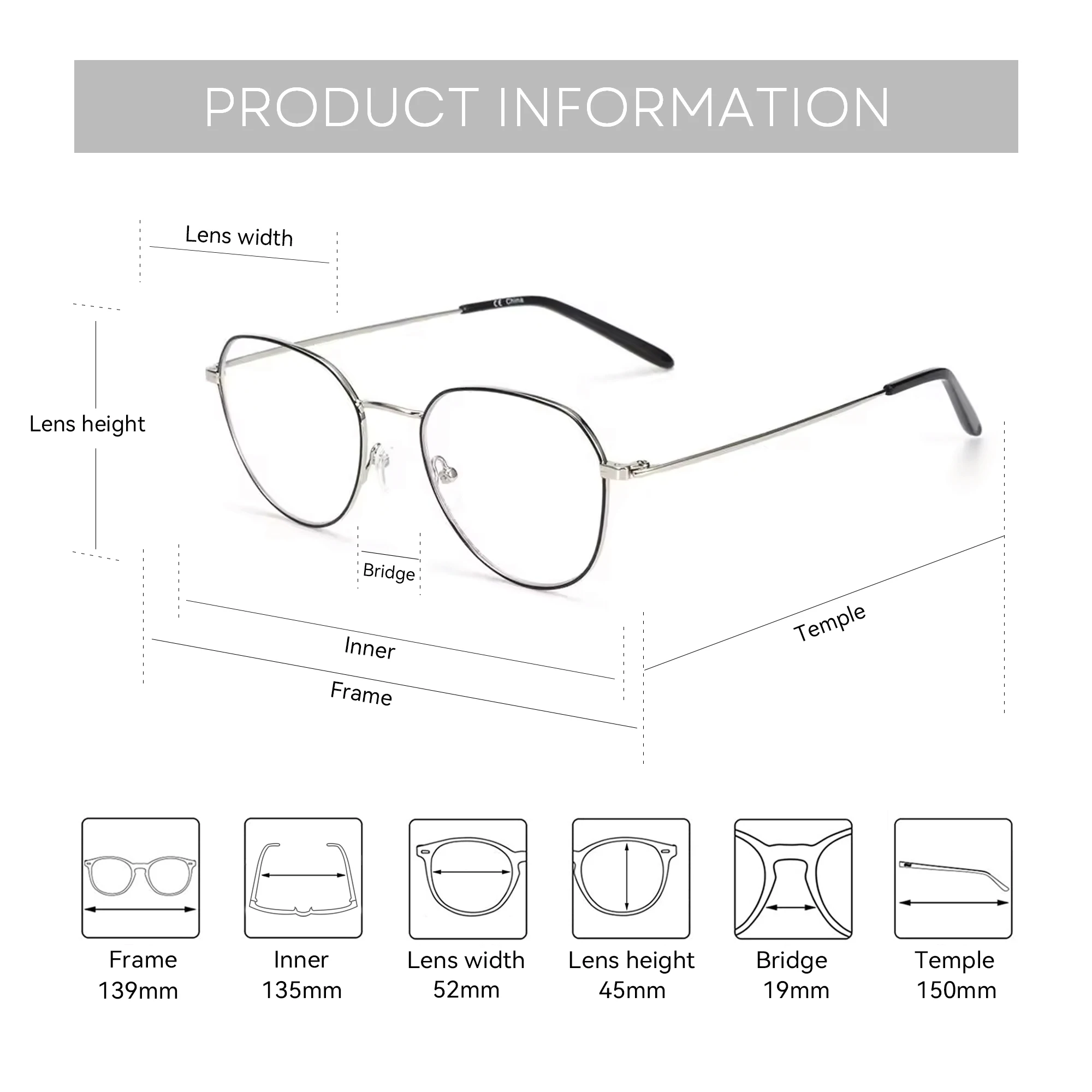 BLUEMOKY Metal Circular Custom Prescription Glasses, Progressive Myopia Blue Film for Men Women, Photochromic Anti Blue Light