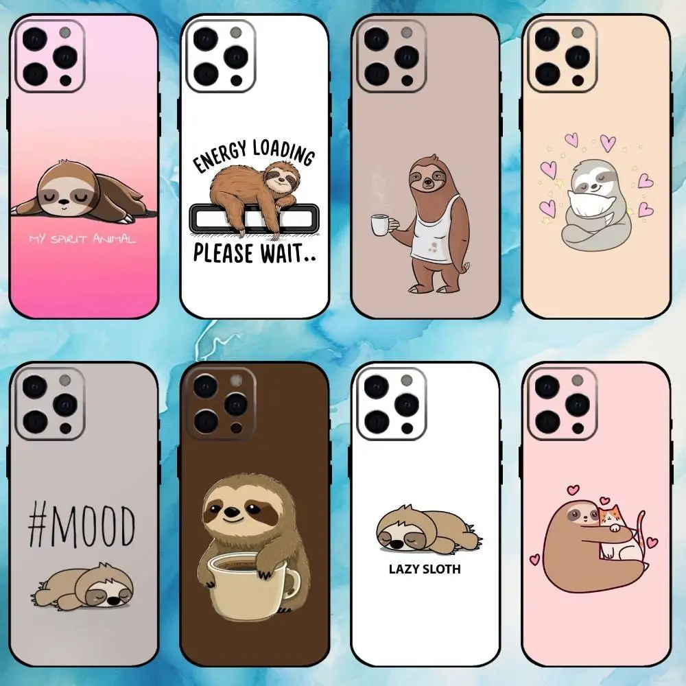 

Animal Cute Cartoon Sloth Phone Case For iPhone17,16,15,14,13,12,11 Plus,Pro Max Soft Black Cover