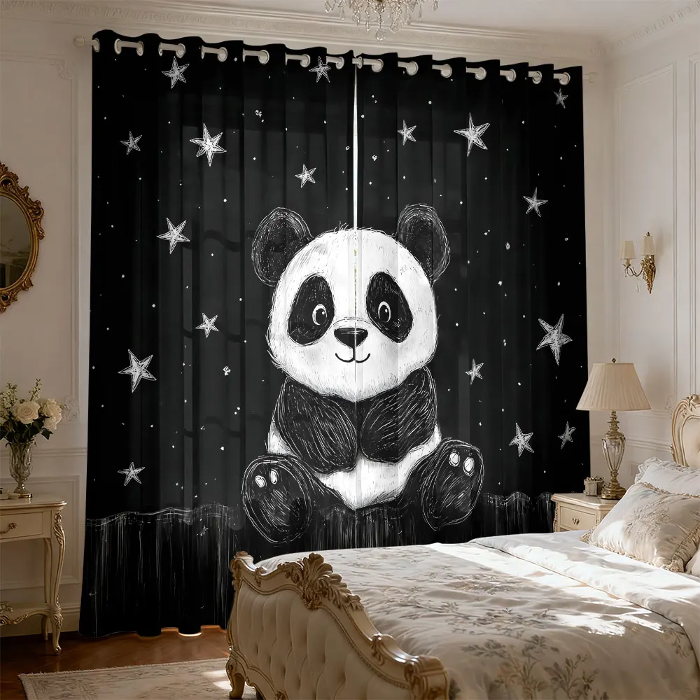 2pcs Starry Sky Panda Curtains for Blocking Light, Perfect for Bedrooms and Home Fashion Decoration